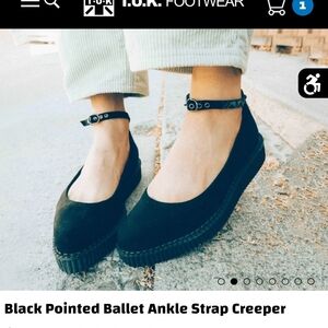 Black Pointed Ballet Ankle Strap Creeper Flats